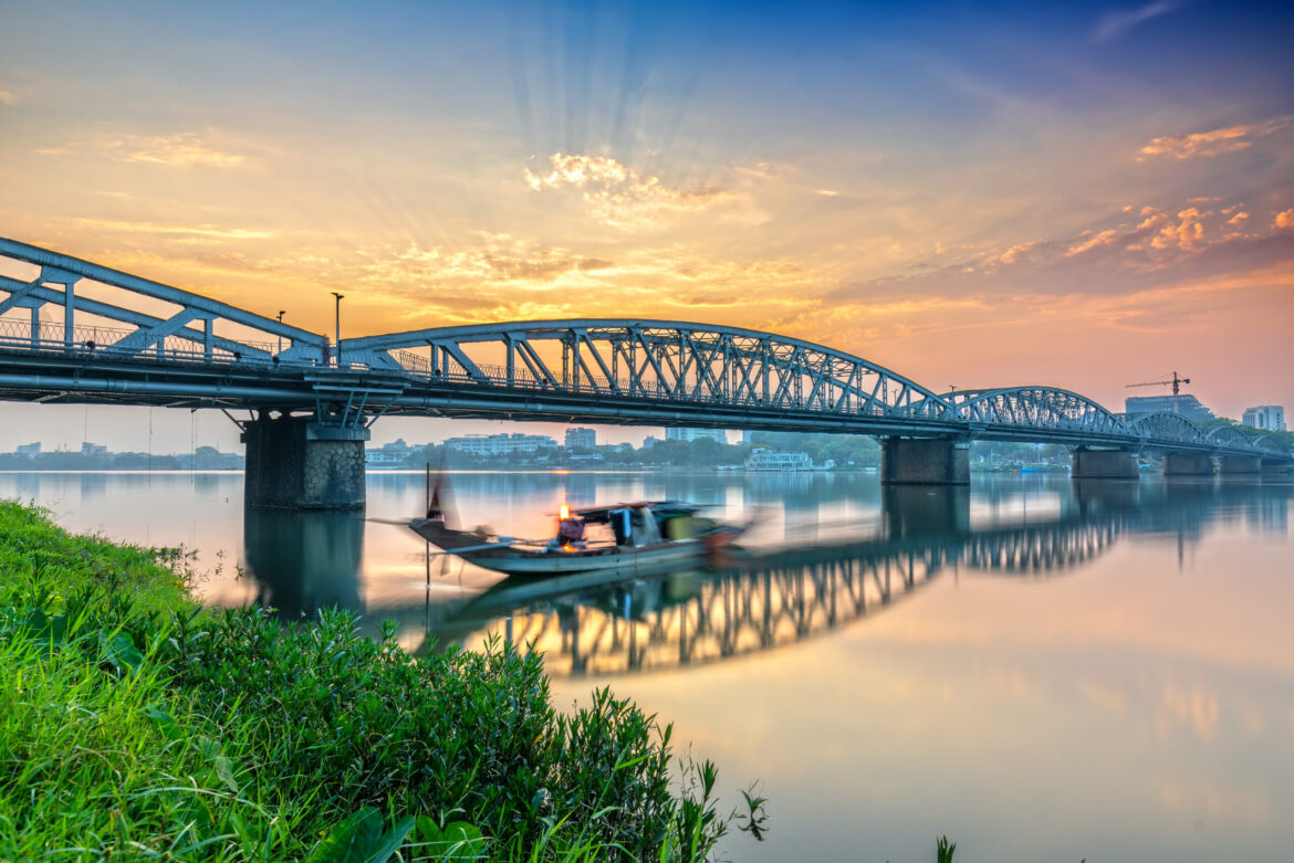Dawn at Trang Tien Bridge in Hue, Vietnam.