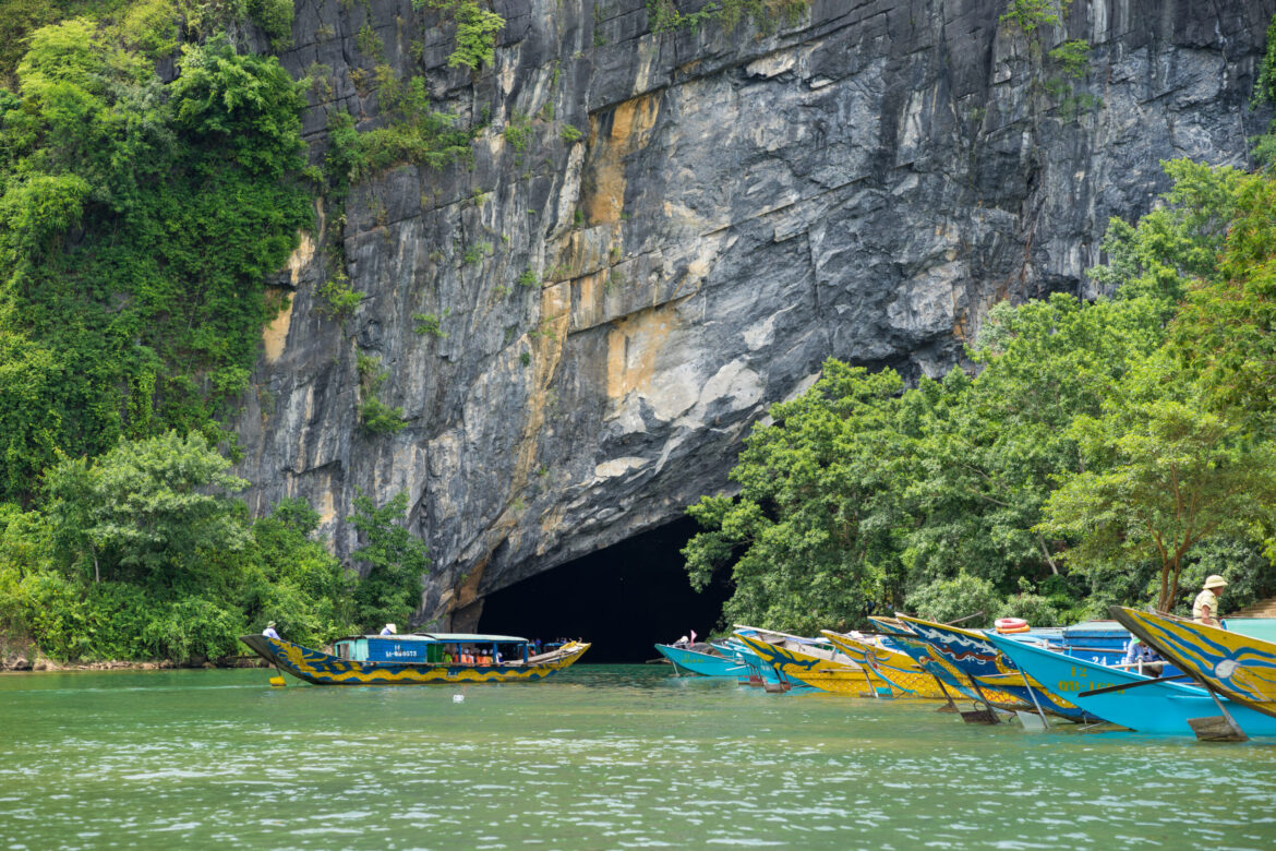 Quang Binh, Vietnam - June 16, 2016: Entrance of Phong Nha cave in Phong Nha - Ke Bang national park, an UNESCO site